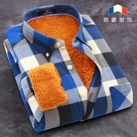 朗蒙 冬季加厚保暖衬衫男士长袖格子加绒衬衣韩版修身时尚休闲男装