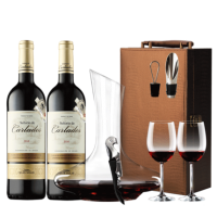 奥瑞安 优红酒 西班牙DO级原瓶进口红酒2支装干红葡萄酒红酒礼盒 +送酒器套装