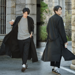 碧舍 2017春秋新款男风衣韩版系带宽松休闲 超长款青年大衣外套