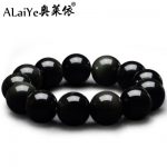 ALAIYE奥莱依 天然双彩虹眼黑曜石手链女纯黑紫眼男士手串佛珠情侣手饰生日礼物