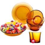 法国进口DURALEX多莱斯 餐具套装4件套 钢化彩色玻璃碗碟盘套装