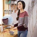 INMAN茵曼 2017秋装新款条纹毛衣女套头长袖针织衫上衣女式打底衫