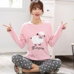 铭娜 睡衣女秋韩版新品休闲纯棉家居服女春秋全棉长袖可爱卡通套装 多款可选