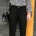 比丽福 黑色打底裤女裤外穿春秋季2017新款韩版百搭九分大码小脚铅笔长裤