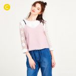CacheCache 女装七分袖清新蕾丝衫吊带两件套 5617026123