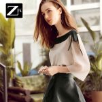 ZK 蝴蝶结一字领喇叭袖雪纺衫露肩遮肚子打底小衫上衣女2017秋季BC