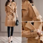 优雅娜 风衣女中长款外套2017新款春秋装显瘦西装领英伦风双排扣秋季百搭 4色可选