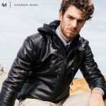 ANDREWMARC 2017秋冬新款真皮皮衣男时尚帅气连帽青年皮夹克外套潮