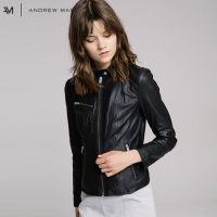 ANDREWMARC 2017秋冬新款小皮衣女真皮短款外套修身女士皮夹克外套