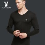 PLAYBOY花花公子 男士保暖内衣纯棉单件打底薄款全棉秋衣上衣衬衣秋冬季潮
