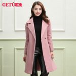 歌兔 呢子大衣女中长款韩版2017新款秋冬装妮子西装领格子毛呢外套