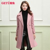 歌兔 呢子大衣女中长款韩版2017新款秋冬装妮子西装领格子毛呢外套