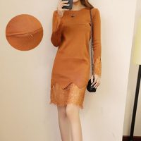 喜多多 哺乳衣 外出秋冬新款时尚针织哺乳连衣裙 中长款蕾丝拼接长袖喂奶裙 5色可选