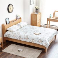 源氏木语 B3707 实木双人床带插座橡木田园简约环保卧室家具 180*200cm