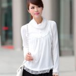 张林菲 2017年春秋季新款大码女装胖妹妹高领蕾丝长袖打底衫 黑白2色