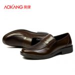 Aokang奥康 男鞋秋季商务休闲皮鞋真皮爸爸鞋子中老年圆头套脚 165118879 多款可选