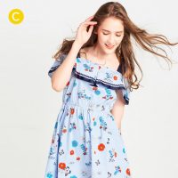 cachecache 一字领吊带条纹花色连衣裙 5308006499