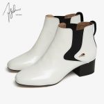 ajoy sahu 秋冬季新款方头百搭白色裸靴休闲中粗跟短筒女靴小白靴 黑白2色