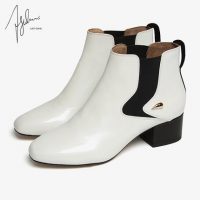 ajoy sahu 秋冬季新款方头百搭白色裸靴休闲中粗跟短筒女靴小白靴 黑白2色