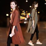 Keke Peach可可蜜桃 女士风衣中长款2017秋季新款韩版宽松大码收腰七分袖过膝外套女装 3色可选