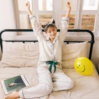 fashsee 秋季睡衣女长袖套装系带学生白色清新可爱家居服碎花纯棉秋装少女