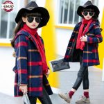 伊诺小镇 呢子外套2017冬装新款女童外套儿童韩版中长款格子加厚毛呢大衣