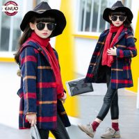 伊诺小镇 呢子外套2017冬装新款女童外套儿童韩版中长款格子加厚毛呢大衣