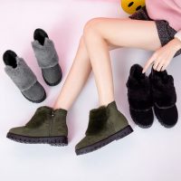 妙钻 兔毛雪地靴2017新款女秋冬短靴子加厚平底百搭防滑女毛毛棉鞋