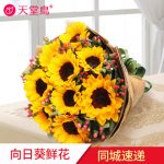 天堂鸟 杭州向日葵鲜花束同城速递礼盒上海花店送女友闺蜜纪念生日礼物 3枝送相思豆