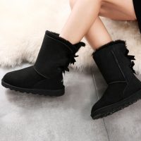 JUMBOUGG 冬季新款羊皮毛一体雪地靴女中筒蝴蝶结时尚保暖5601 三色可选