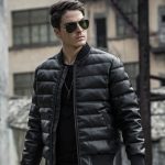 AKseries AK男装 都市特工棒球领PU皮羽绒服冬季加厚时尚男士羽绒服外套