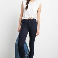 Forever 21 永远21 棉质高腰小脚牛仔裤女 00206360 四色可选