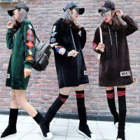 兰缇娅 金丝绒套头薄款卫衣女秋冬韩版外套百搭宽松加厚长袖毛毛绒连衣裙 多色可选