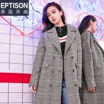 Eptison衣品天成 千鸟格子外套女2017新款秋冬韩版毛呢外套中长款学生过膝原宿大衣 Angelababy同款