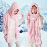 Veral Burry菲兰宝丽 冬季新款手套+帽子+围巾一体加厚围脖保暖学生防冻韩版百搭披肩女 多色可选