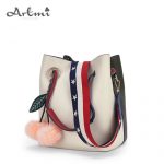 Artmi阿特密 水桶包女2017新款潮撞色大包单肩包斜挎包宽肩带女包