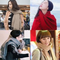 撒卡酷 秋冬季纯色羊毛羊绒围巾韩版学生保暖百搭大披肩两用女士加厚围脖 14色可选