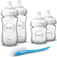 飞利浦AVENT新安怡 自然系列 宽口 玻璃奶瓶 套装(120ml奶瓶*2+240ml奶瓶*2+奶瓶刷)(产地:法国)