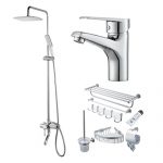 ENZORODI安住 五金浴室套餐 三出水淋浴柱+面盆龙头+免钉太空铝挂件六件套 F0046-Z