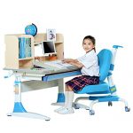 心家宜 手摇同步机械升降儿童学习桌椅套装 书桌 100CM学生桌 写字桌 多功能写字台 M112_M207L+配614书架(供应商直送)