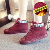 人本 2017女鞋冬季加绒保暖棉鞋短靴子松糕厚底系带学生休闲雪地靴 多色可选