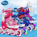 Disney迪士尼 溜冰鞋儿童全套装男女滑冰旱冰轮滑鞋 多色可选 送前轮单闪+护具+头盔+轮滑包+袜子