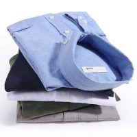 朗蒙 春款牛津纺男长袖衬衫韩版修身纯色商务休闲衬衣青年免烫寸衫 22款可选