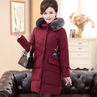 卧雪 妈妈冬装棉衣外套中长款2017新款棉袄女40-50岁中老年人羽绒棉服 3色可选