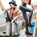 Bejirog北极绒 女士高腰皮裤秋冬季2017秋新款哑光pu加绒加厚亚光长款打底裤外穿