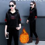 桂儿 运动服套装女秋冬2017新款时尚金丝绒韩版宽松卫衣加绒加厚两件套 2色可选