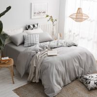 大朴 240根纯棉缎纹四件套全棉床单被套纯色无甲醛家纺床上用品冬1.8米*2套+面巾