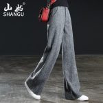 山姑 羊毛呢阔腿裤子女秋冬季加厚高腰长裤2017新款大码宽松呢子休闲裤