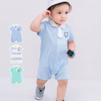 YEEHOO英氏 男童连体衣 男宝纯棉哈衣 休闲短袖爬服185A0133 三款可选
